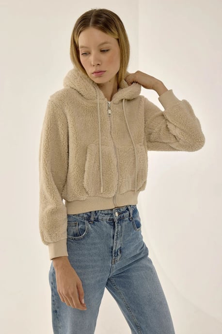 Pluchen Crop Jacket met Ritskraag - Image 3