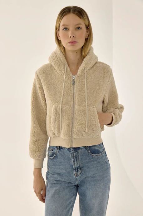 Pluchen Crop Jacket met Ritskraag - Image 5