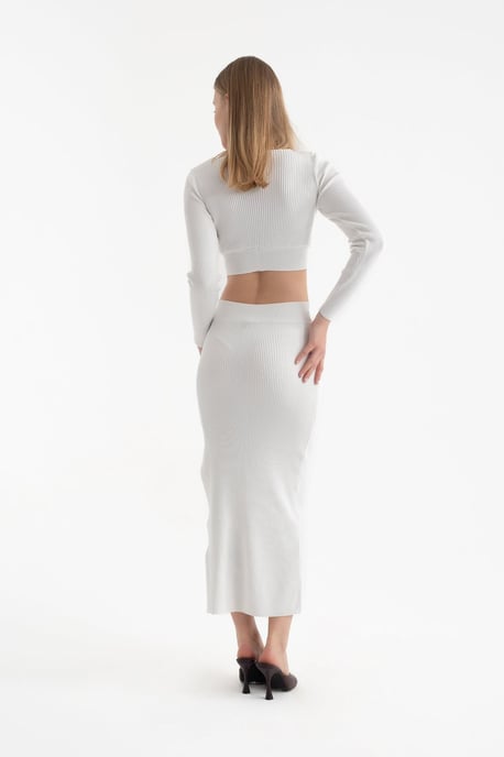 2 Stuks: V-hals Lange Mouwen Crop Top & Hoge Taille Split Maxi Rok - Image 5
