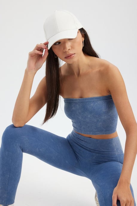 Zure Gewassen Strapless Geribbelde Crop Top - Image 2
