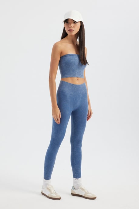 Zure Gewassen Strapless Geribbelde Crop Top - Image 3