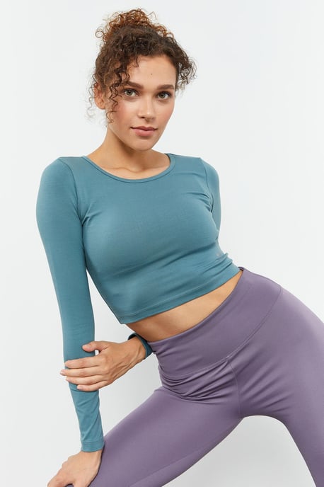 Slim-Fit Lange Mouw Crop Top - Image 6
