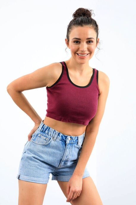 Geribbelde Katoenmix Mouwloze Crop Top - Image 3