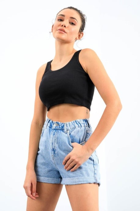 Geribbelde Katoenmix Mouwloze Crop Top - Image 4