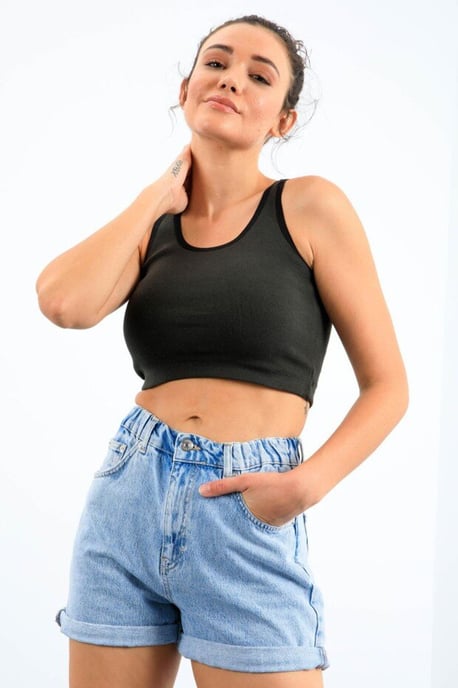Geribbelde Katoenmix Mouwloze Crop Top - Image 6