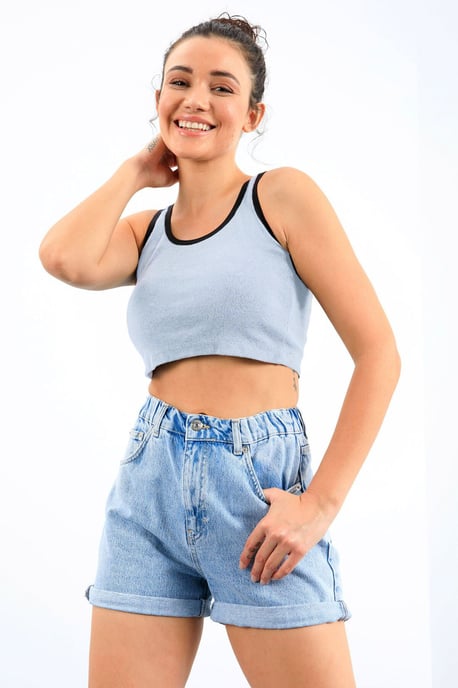 Geribbelde Mouwloze Crop Top - Image 1