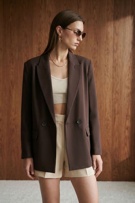 Dames Lange Crêpe Blazer Jas - Image 1