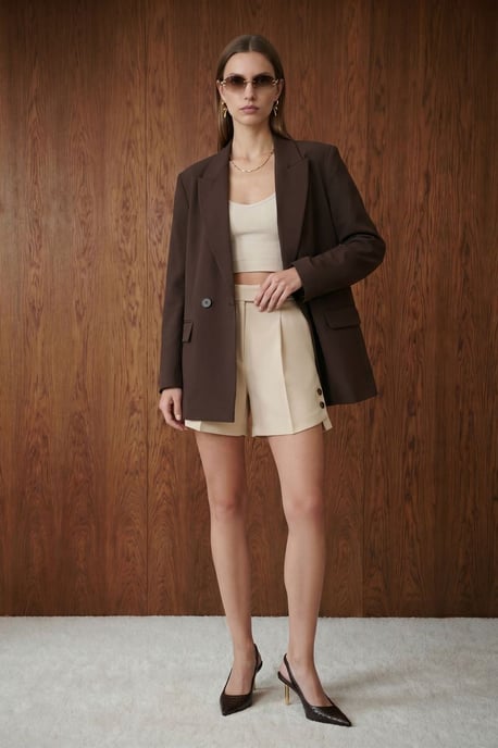 Dames Lange Crêpe Blazer Jas - Image 4