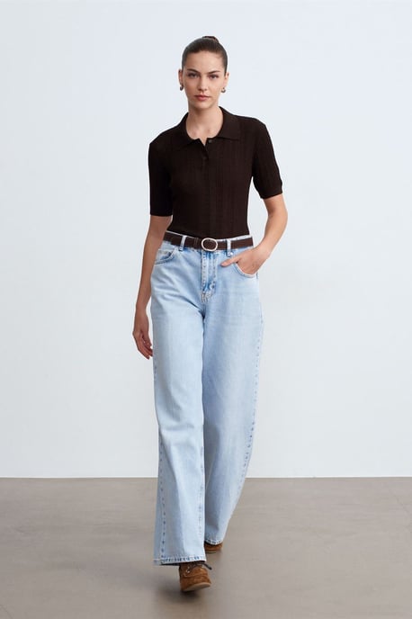 Hoge Taille Wijde Pijpen Katoenen Denim Jeans - Image 1