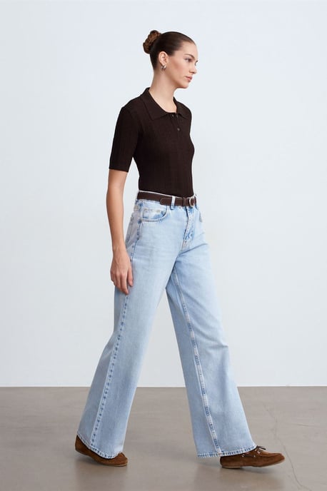 Hoge Taille Wijde Pijpen Katoenen Denim Jeans - Image 4