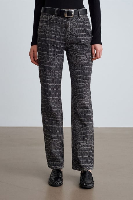 Hoogtaille Rechtaf Strakke Jeans met Textuur - Image 3