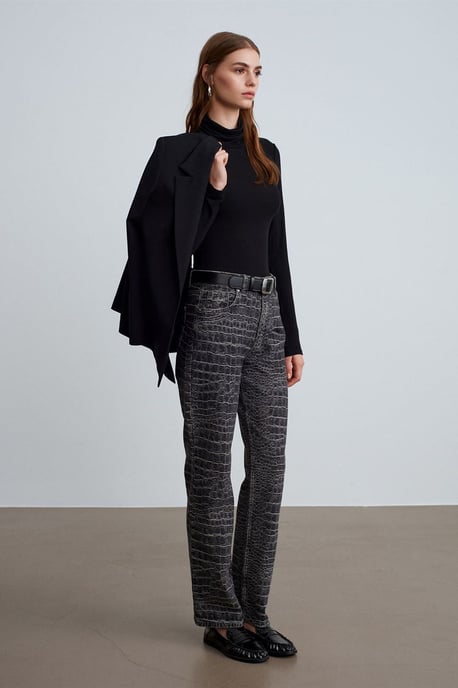 Hoogtaille Rechtaf Strakke Jeans met Textuur - Image 4