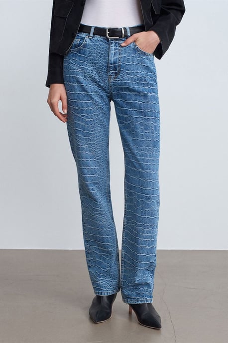 Hoge Taille Rechte Jeans met Textuur - Image 1