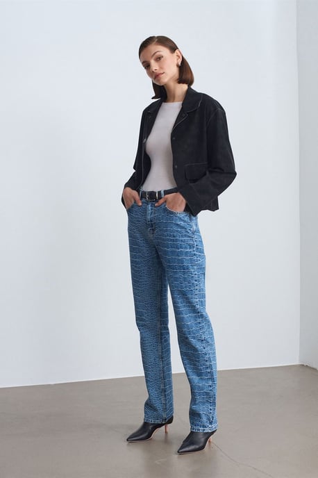 Hoge Taille Rechte Jeans met Textuur - Image 3
