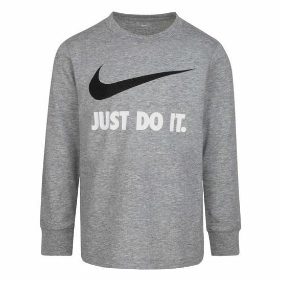 Nike Kinder-T-shirt met lange mouwen en 'Just Do It'-swoosh (Donkergrijs) - Image 1
