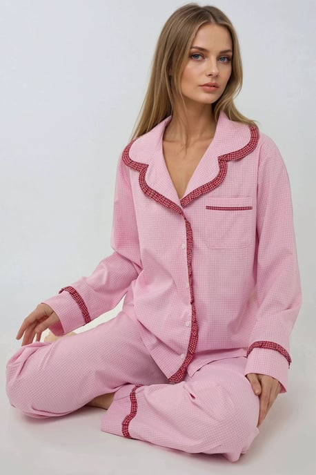 Overhemdkraag Katoenen Geruite Pyjama Set - Image 1