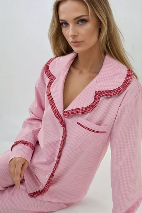 Overhemdkraag Katoenen Geruite Pyjama Set - Image 2