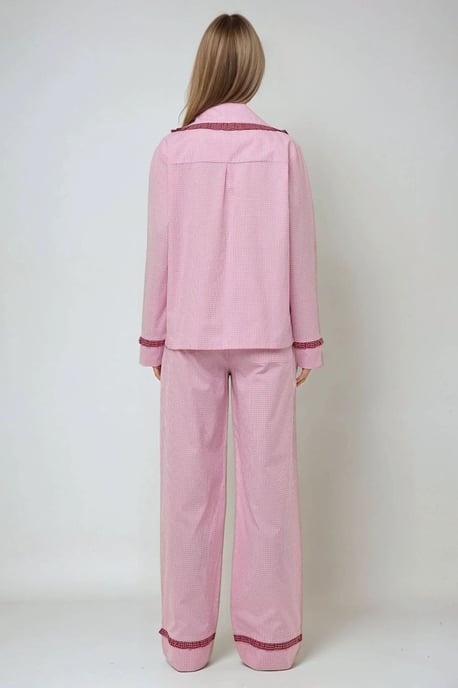Overhemdkraag Katoenen Geruite Pyjama Set - Image 4