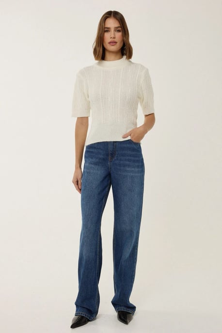 Korte Mouw Halve Turtleneck Haar Vlecht Gebreid Trui - Image 1
