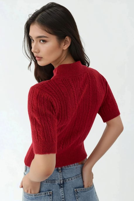 Korte Mouw Halve Turtleneck Haar Vlecht Gebreid Trui - Image 3