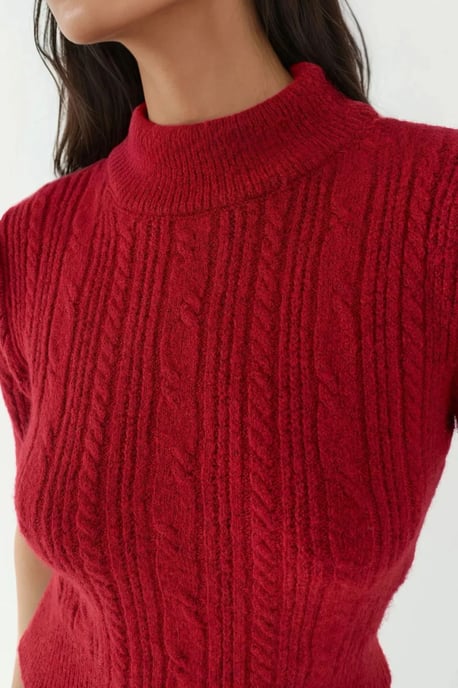 Korte Mouw Halve Turtleneck Haar Vlecht Gebreid Trui - Image 4