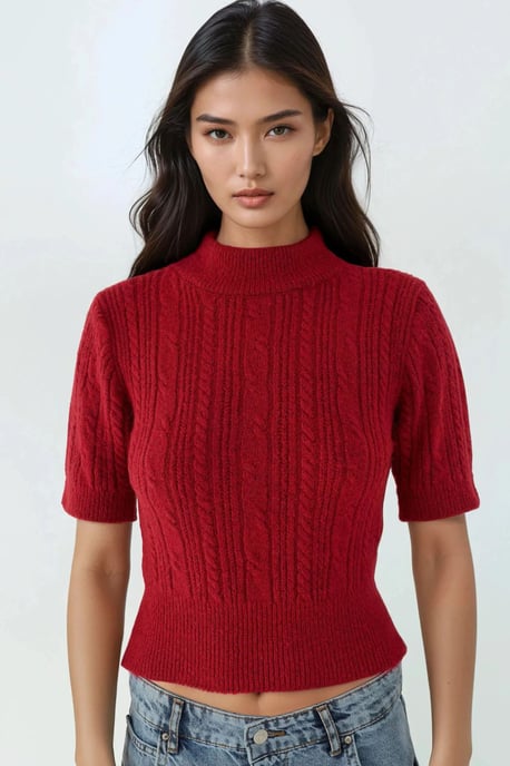 Korte Mouw Halve Turtleneck Haar Vlecht Gebreid Trui - Image 6