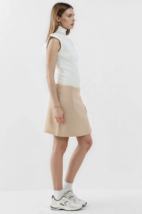 Hoge Taille Mini Tweekleurige Rok met Split - Image 4