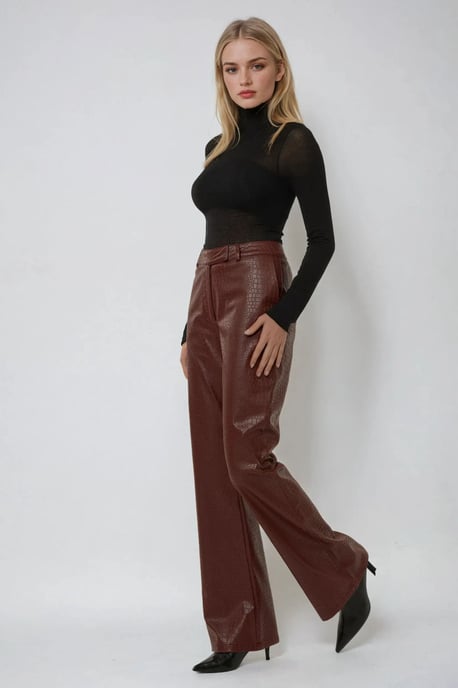 Hoge Taille Imitatie Leren Flared Broek - Image 3