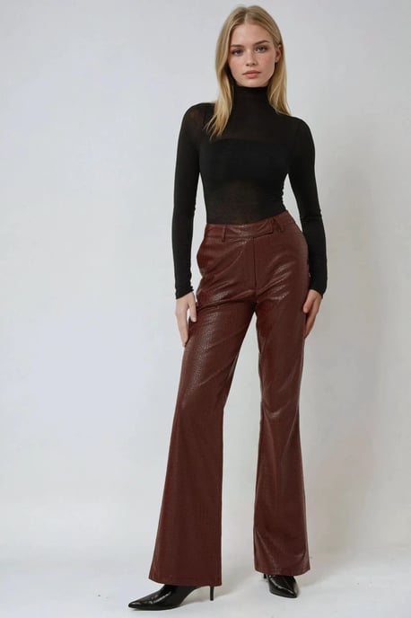 Hoge Taille Imitatie Leren Flared Broek - Image 4