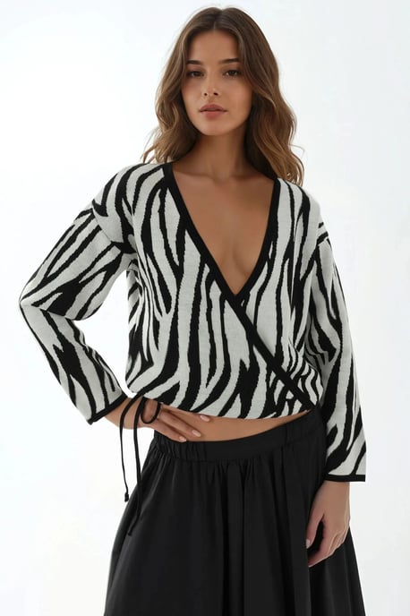 Zebra Print V-Hals Trui - Image 1