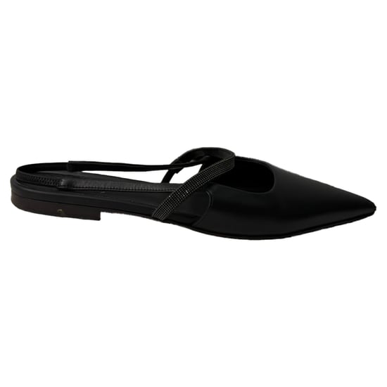 Brunello Cucinelli Versierde Uitsnijding Slingback Ballettijden in Zwart Leer - Image 1