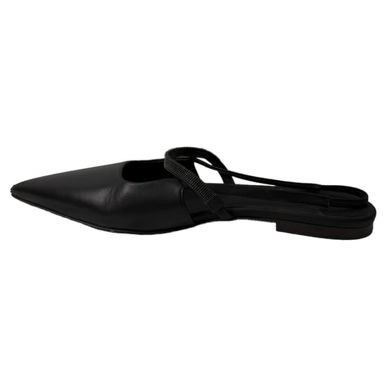 Brunello Cucinelli Versierde Uitsnijding Slingback Ballettijden in Zwart Leer - Image 4