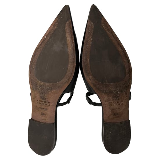 Brunello Cucinelli Versierde Uitsnijding Slingback Ballettijden in Zwart Leer - Image 6