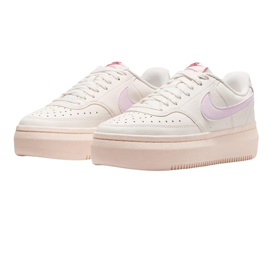 Nike Dames Court Vision Swoosh Leer Platform Sneakers (Wit/Roze) - Image 4