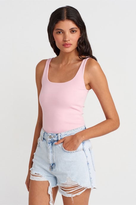 Geribbeld vierkant decolleté mouwloos blouse - Image 1