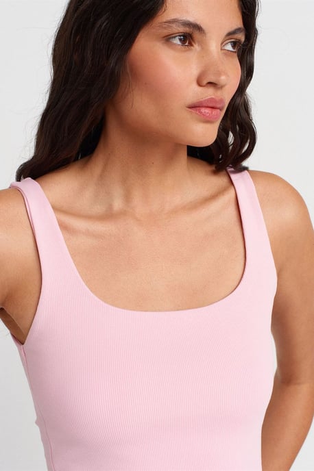 Geribbeld vierkant decolleté mouwloos blouse - Image 3