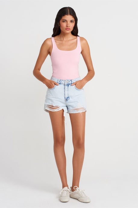 Geribbeld vierkant decolleté mouwloos blouse - Image 4