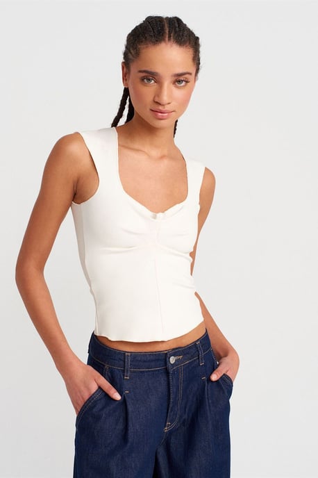Getailleerde Mouwloze Korte Blouse met Vierkante Hals - Image 1