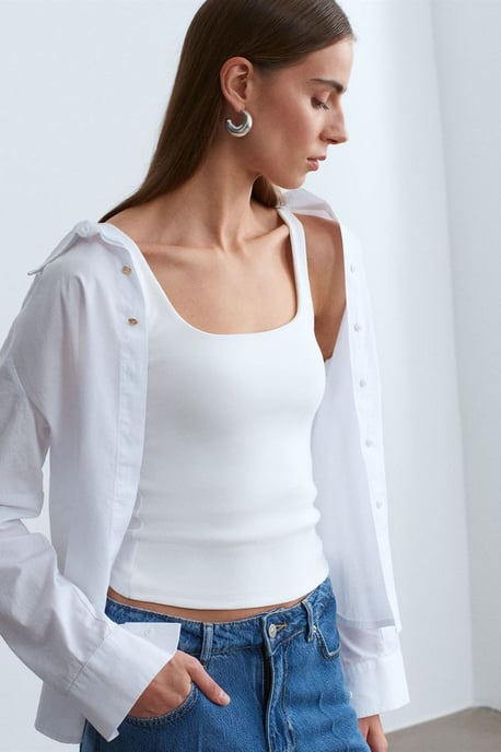 Geribbelde vierkante hals mouwloze blouse - Image 1