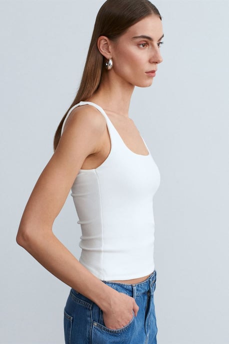 Geribbelde vierkante hals mouwloze blouse - Image 2