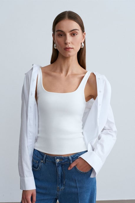 Geribbelde vierkante hals mouwloze blouse - Image 3
