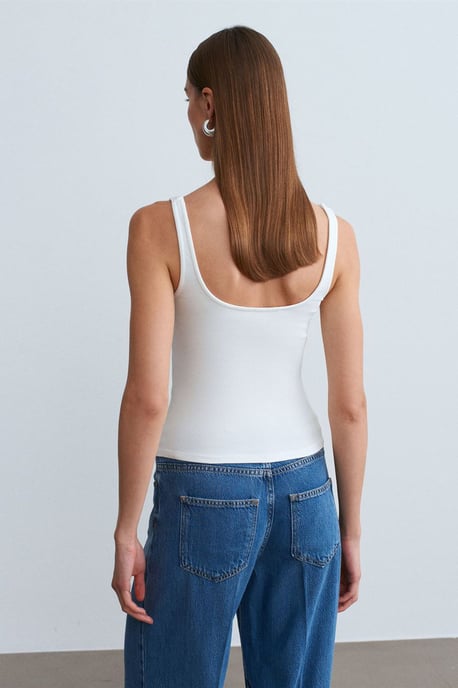 Geribbelde vierkante hals mouwloze blouse - Image 4