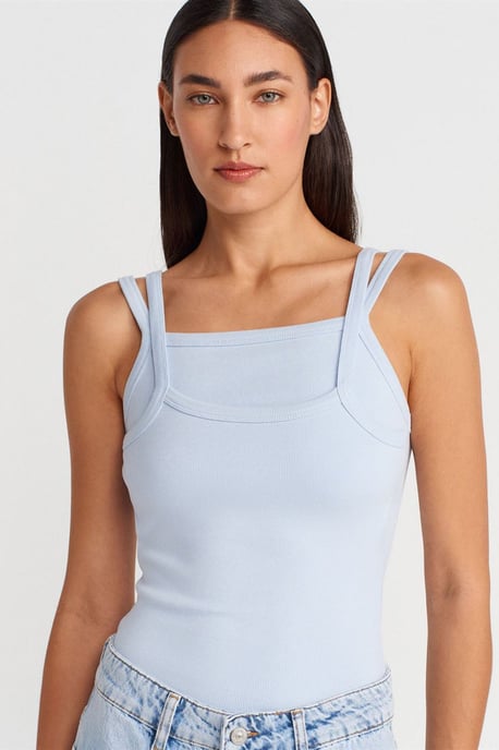 Geribbelde Mouwloze Blouse met Vierkante Halslijn - Image 1