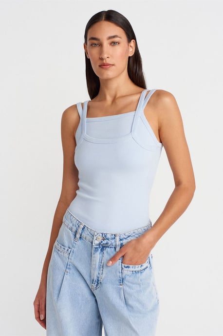 Geribbelde Mouwloze Blouse met Vierkante Halslijn - Image 3