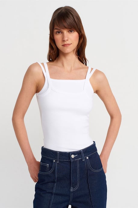 Geribbelde Mouwloze Blouse met Vierkante Halslijn - Image 1