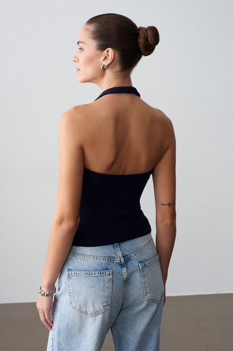 Geribbelde Halternek Mouwloze Blouse - Image 2