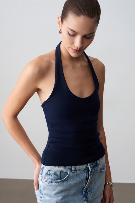 Geribbelde Halternek Mouwloze Blouse - Image 3