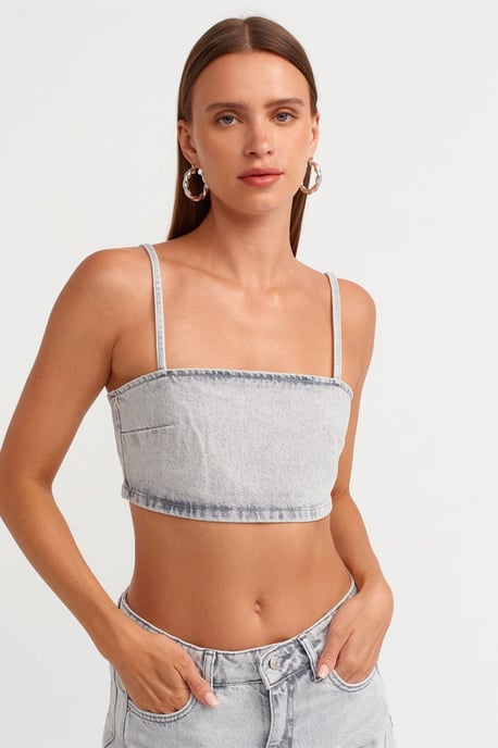 Dames Strapless Korte Spijkerblouse - Image 1
