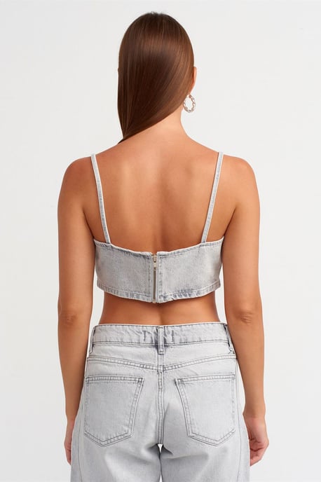 Dames Strapless Korte Spijkerblouse - Image 2