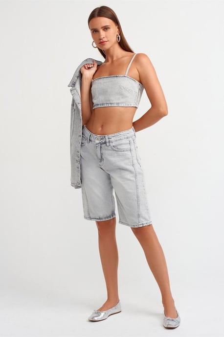 Dames Strapless Korte Spijkerblouse - Image 3